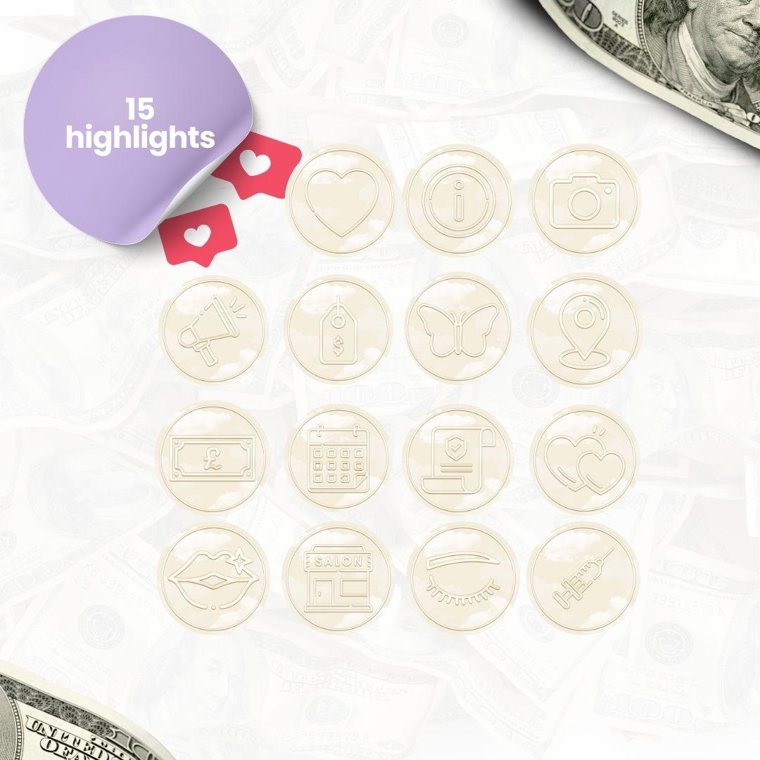 15 Goldene Story Highlights für Instagram | Elegante Social Media Icons